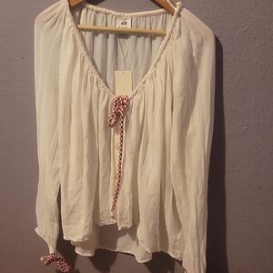 H&M Cream Blouse with Pink Ties